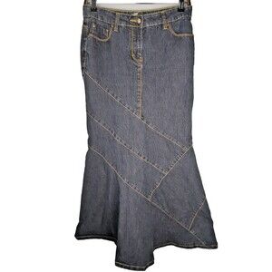 Bisou Bisou Denim Maxi Skirt Size 8 Mermaid Trumpet Flare Y2k Indi Sleaze Coquet